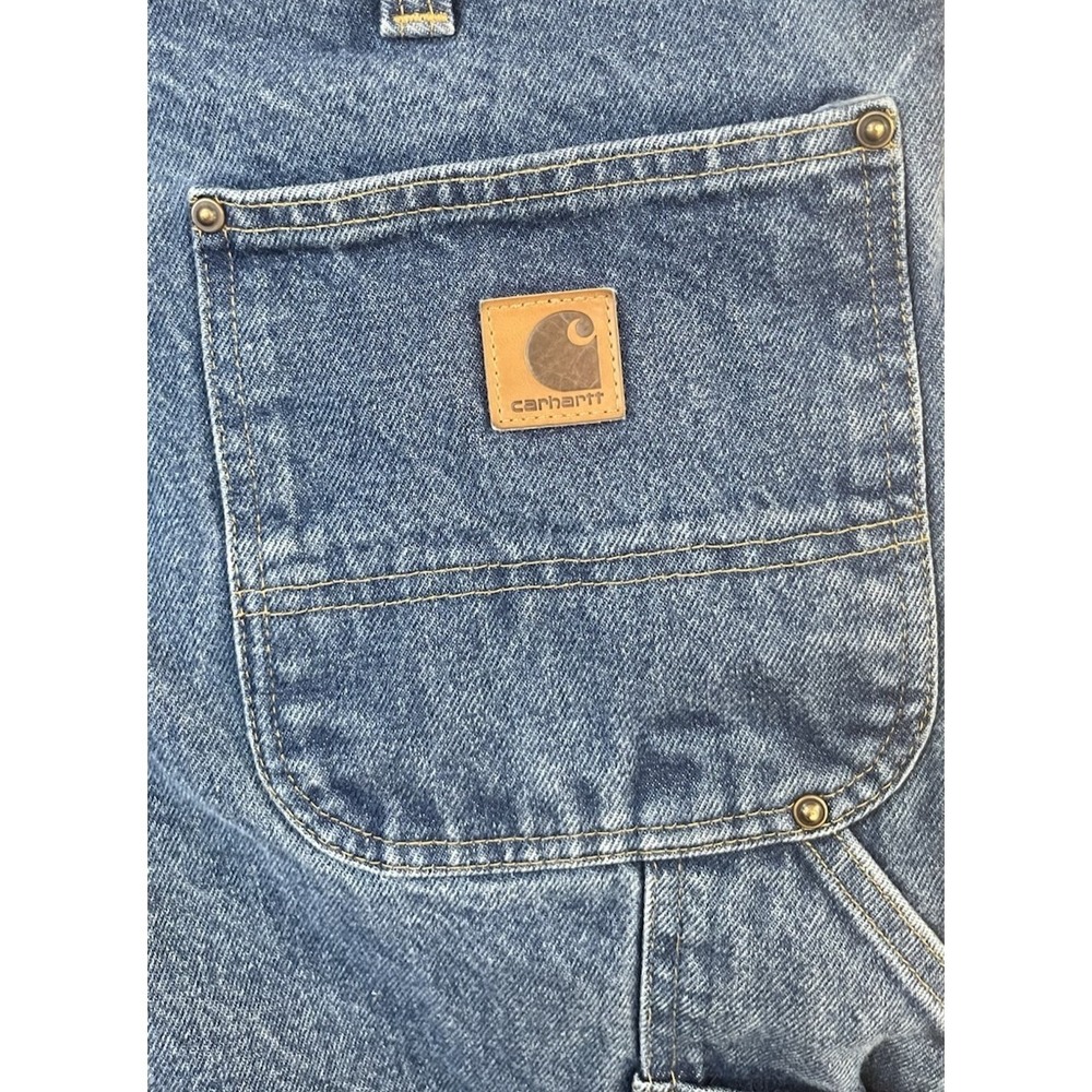Vintage Carhartt Double Knee Carpenter Pants Mens 36x32 Painted Faded Denim - Picture 12 of 16
